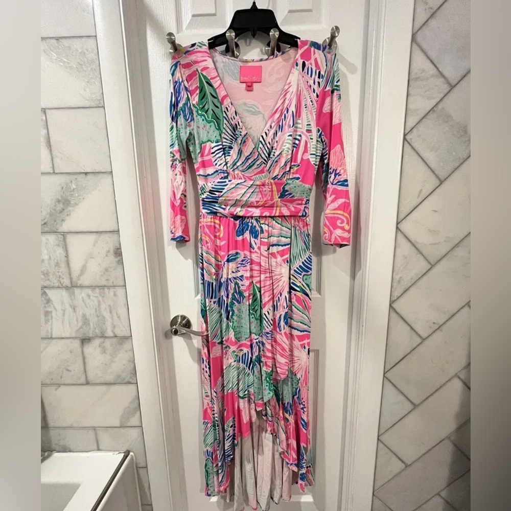 Lilly Pulitzer Montague Maxi Wrap Dress Raz Berry Sunset Soiree Size S Maternity